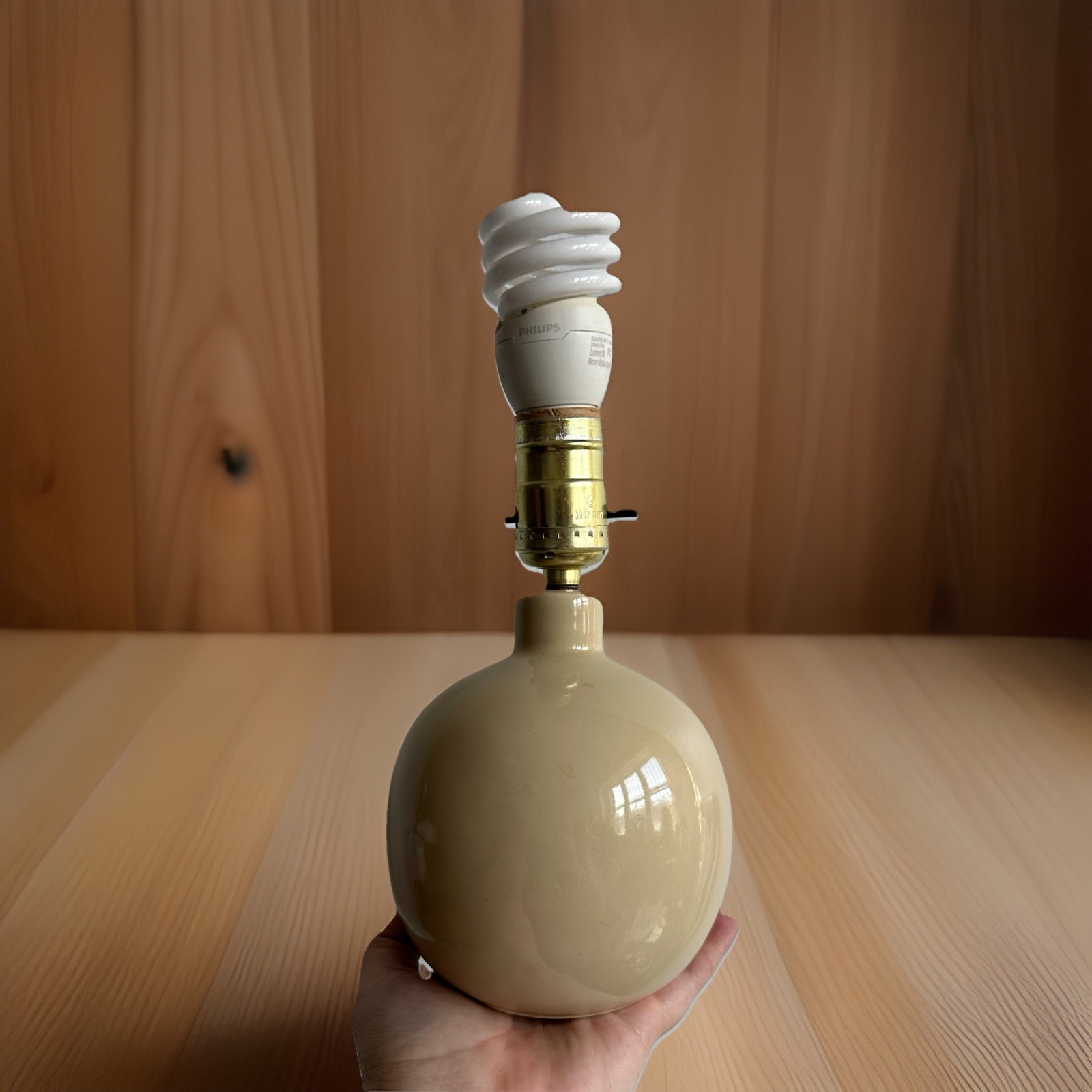 Vintage Postmodernist Beige Ceramic Sphere Table Lamp