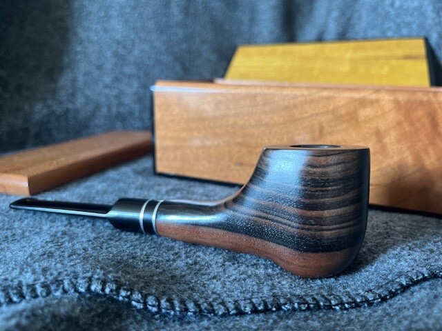 Handcrafted Gabon Ebony Tobacco Pipe w/ Ornamental handmade Box