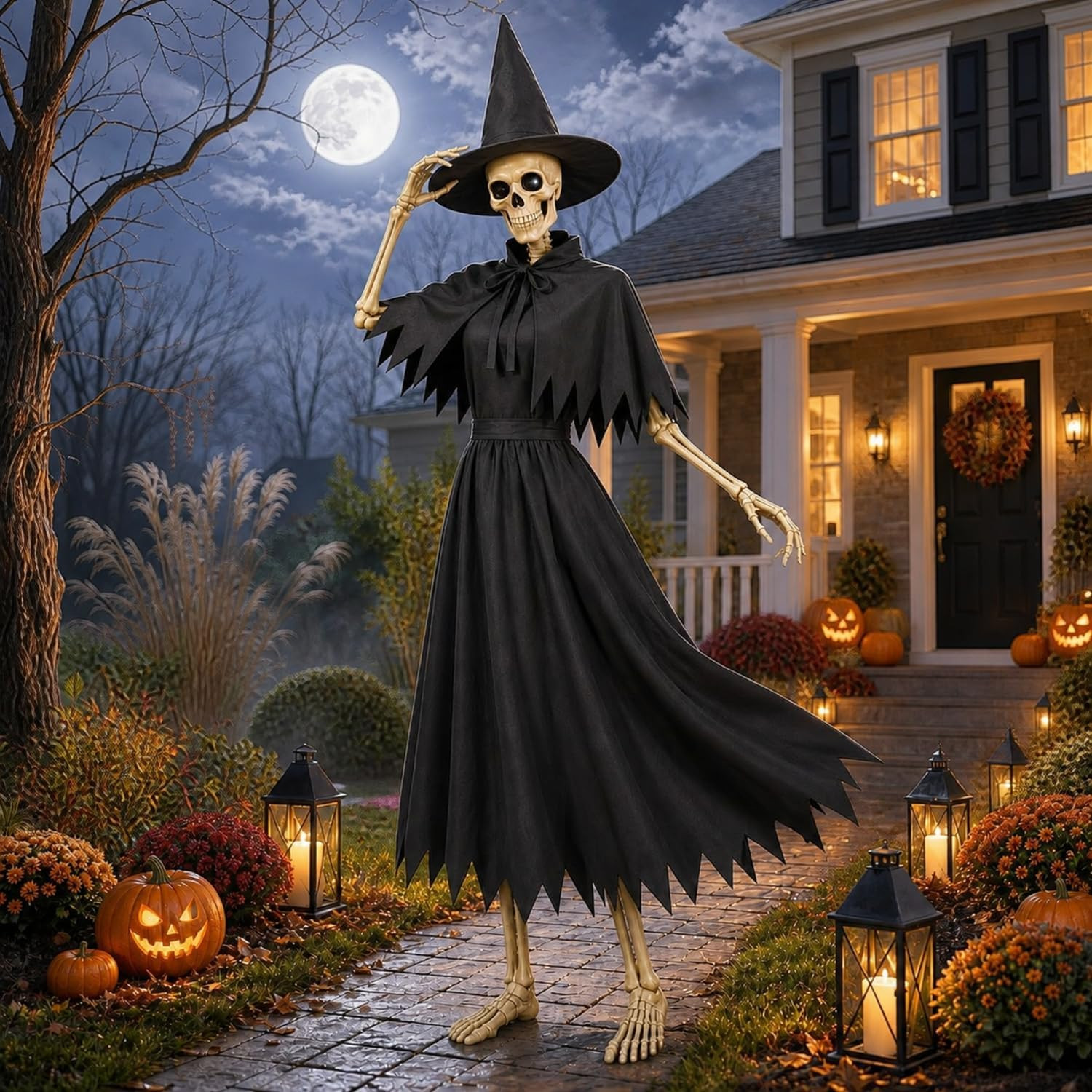 4 Pcs Black Witch Costume Set for 12 Ft Giant Skeleton Halloween Yard Decor