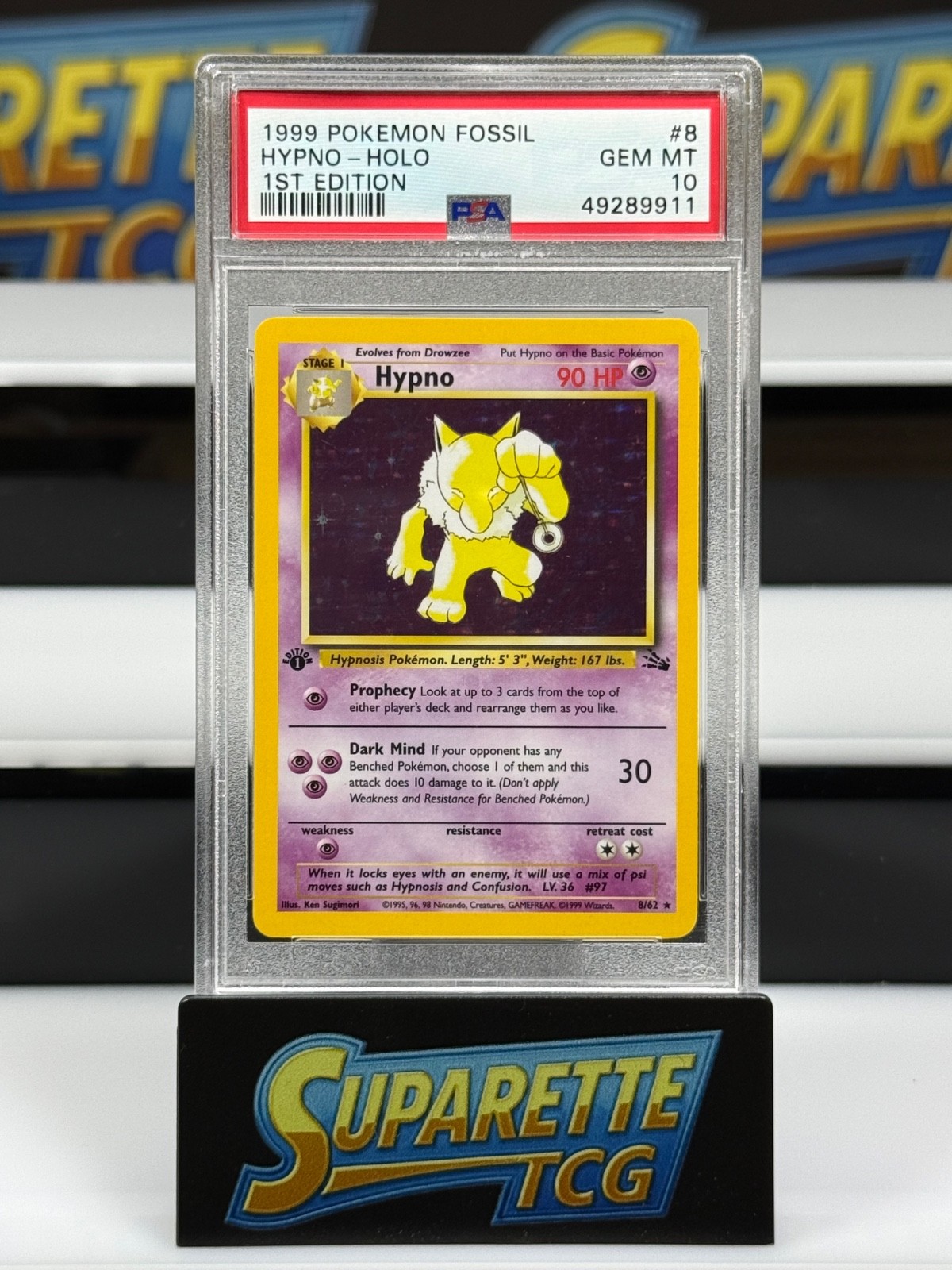 1999 Pokemon Fossil 1st Edition Hypno Holo PSA 10 8/62