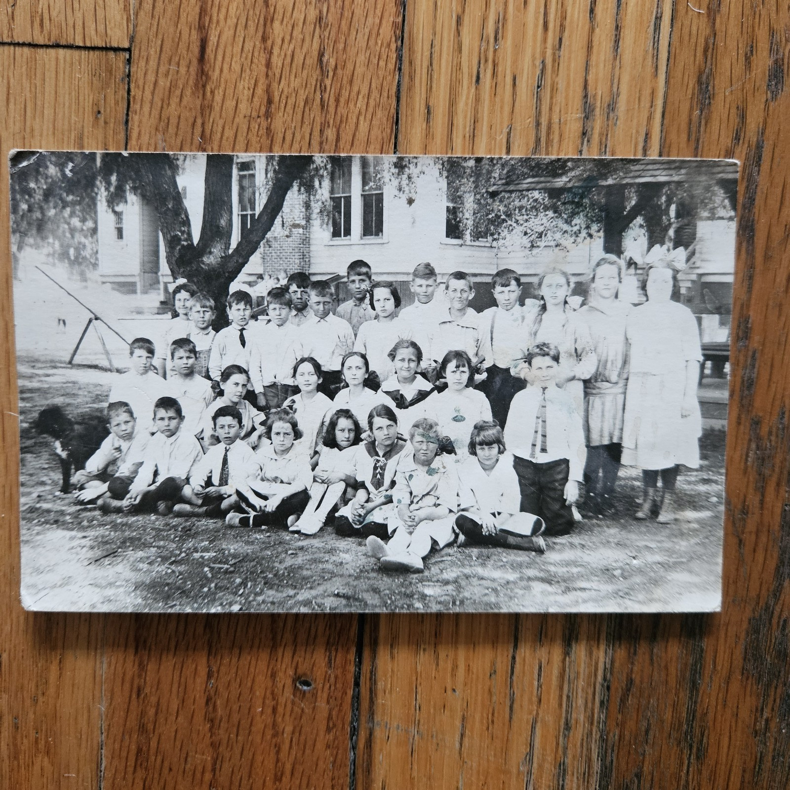 Antique 1916 Historic Glendora Ca. Grammar School Class Room RPPC Photo w/ Dog