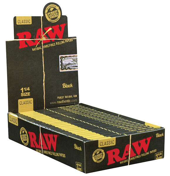 RAW Black Natural Unrefined 1 1/4 (1.25) Rolling Papers 24 Ct Box 100% Authentic