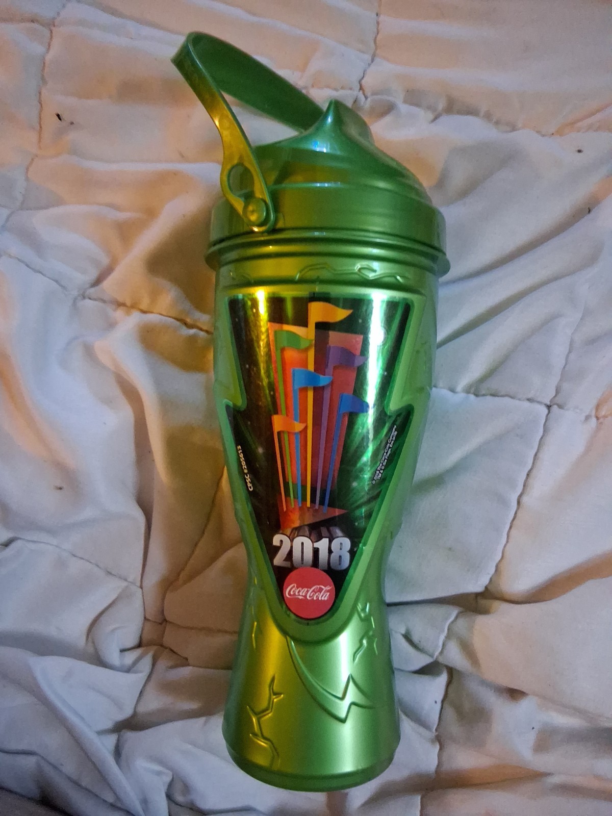 2018 Six Flags Theme Park Green Drink Water Bottle Souvenir Cup Rollercoaster 18