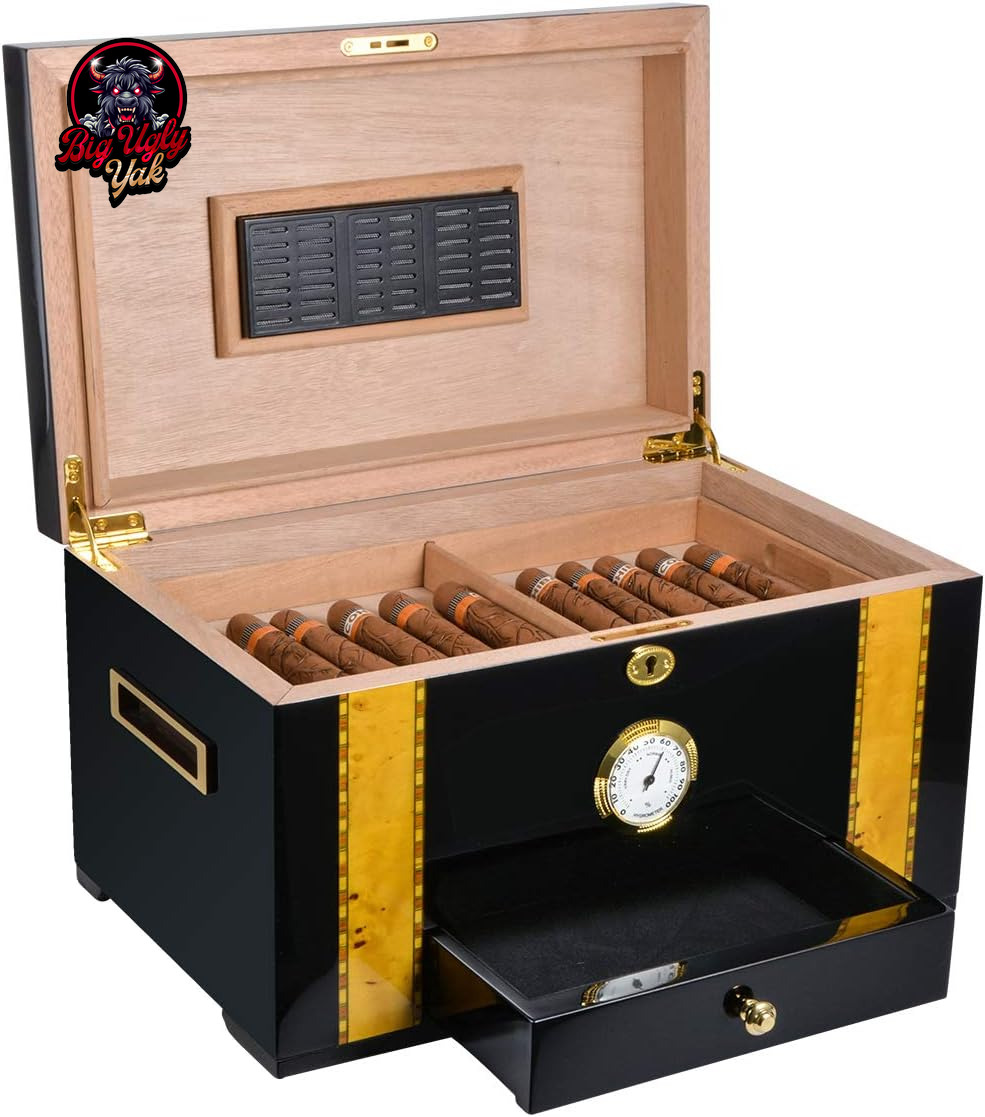 Cigar Humidor, Luxury Cigar Storage Box with Humidifier and Hygrometer, Spanish 