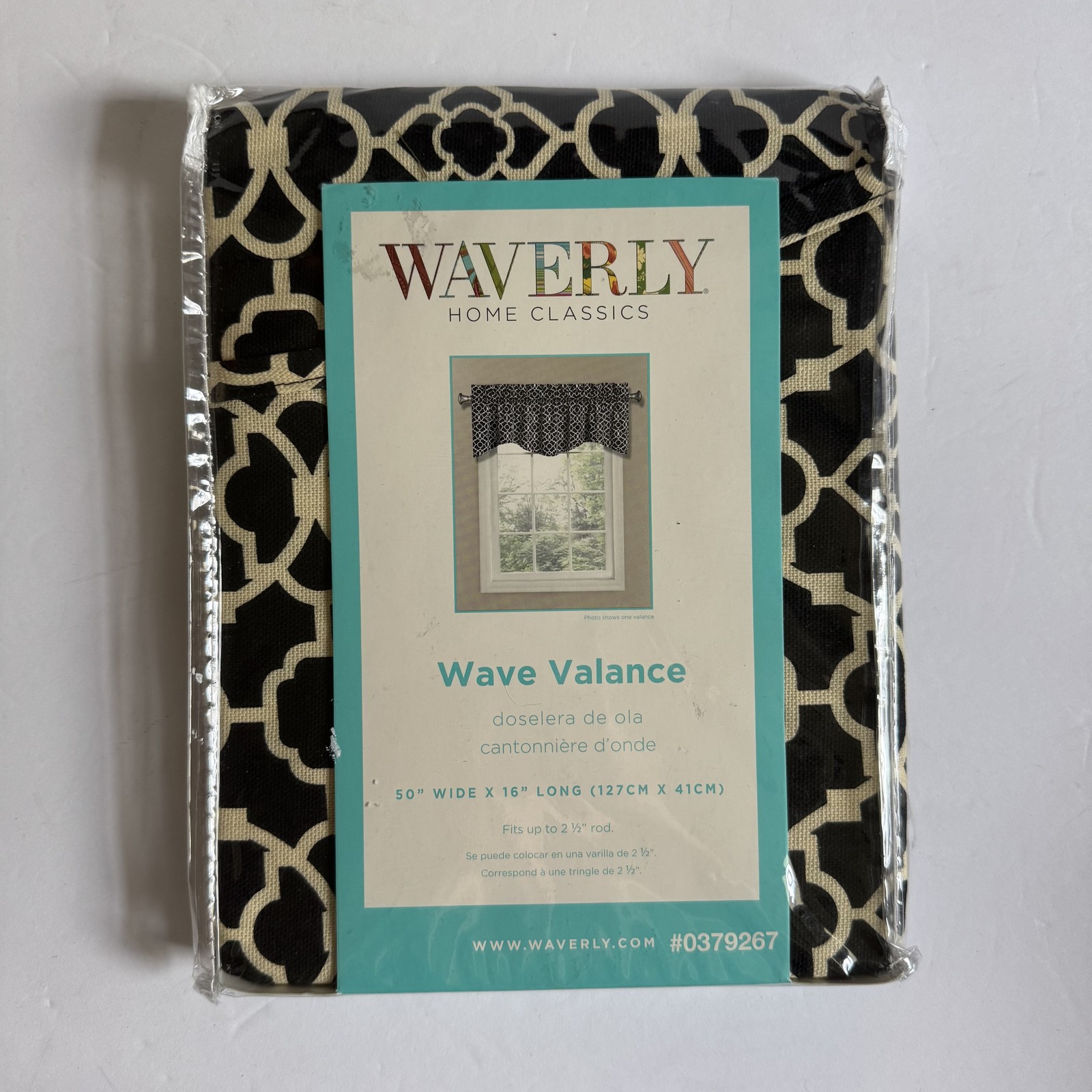 Waverly Lovely Lattice Onyx Black Wave Valance Curtain Geometric NWT