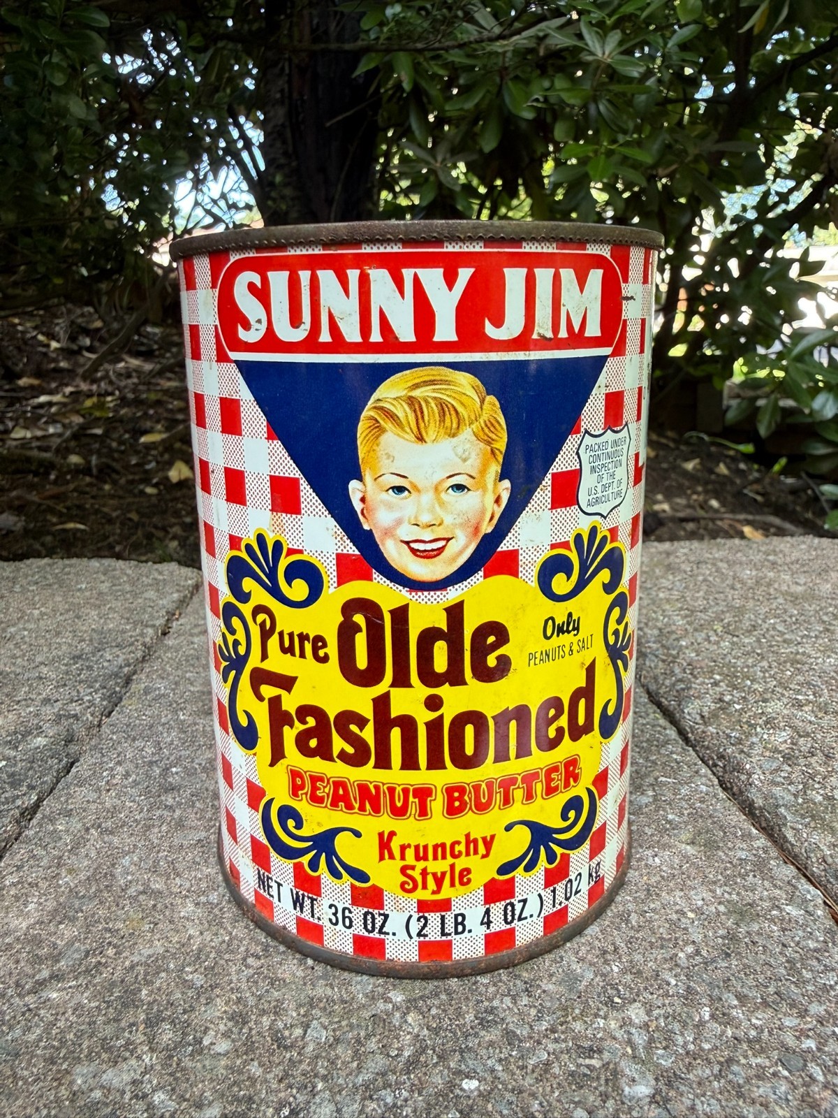 Vintage Sunny Jim Peanut Butter Krunchy Style Tin Can