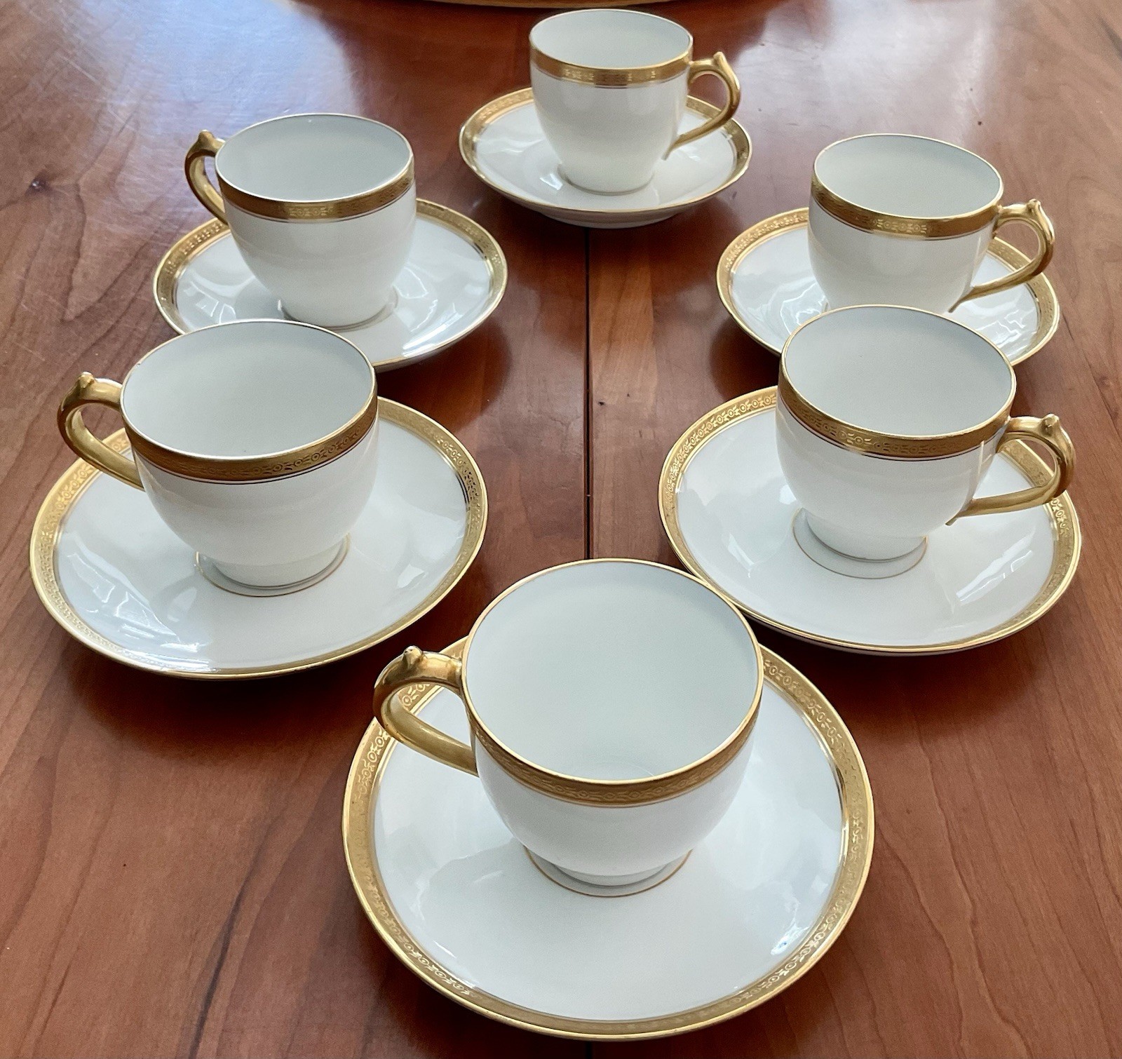 ANTIQ LIMOGES DEMITASSE CUPS/SAUCERS SET OF 6 GDA CHAS FIELD HAVILAND MINT