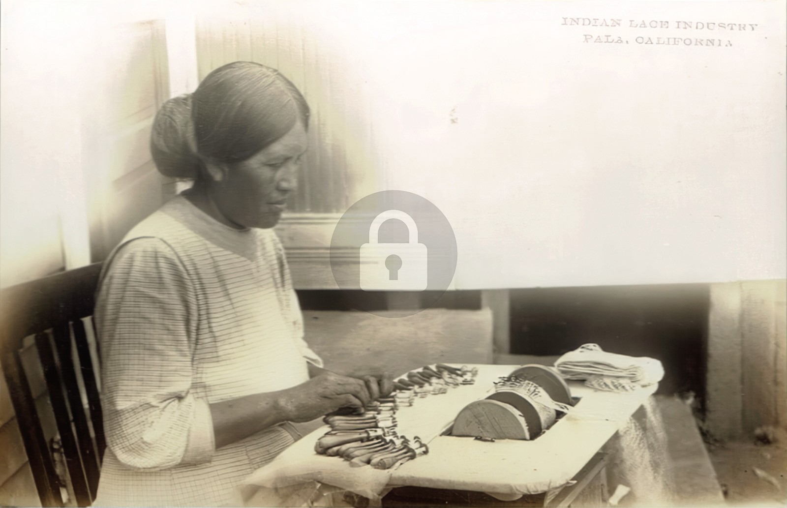 Indian Lace Industry Woman Working Pala CA Native American RPPC Postcard COPY
