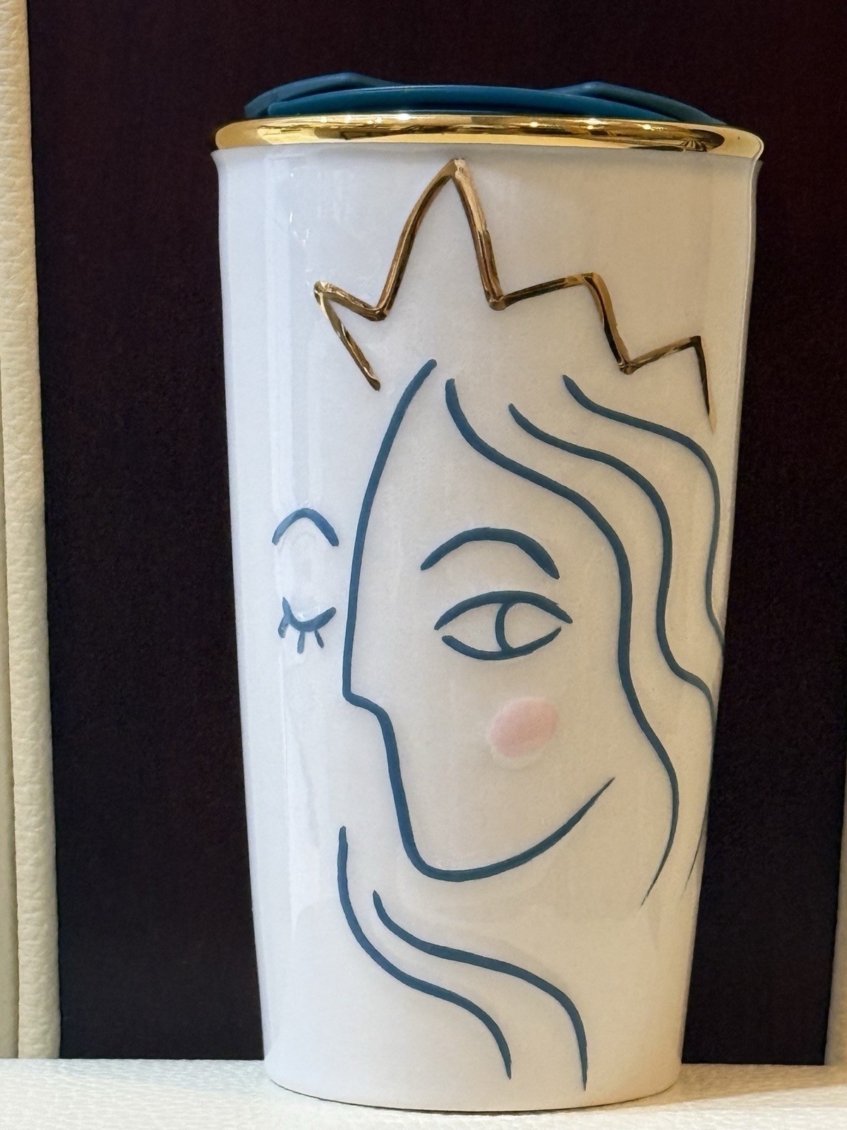 Starbucks 2017 Anniversary Gold Crown Mermaid Siren Ceramic 10 oz Travel Mug