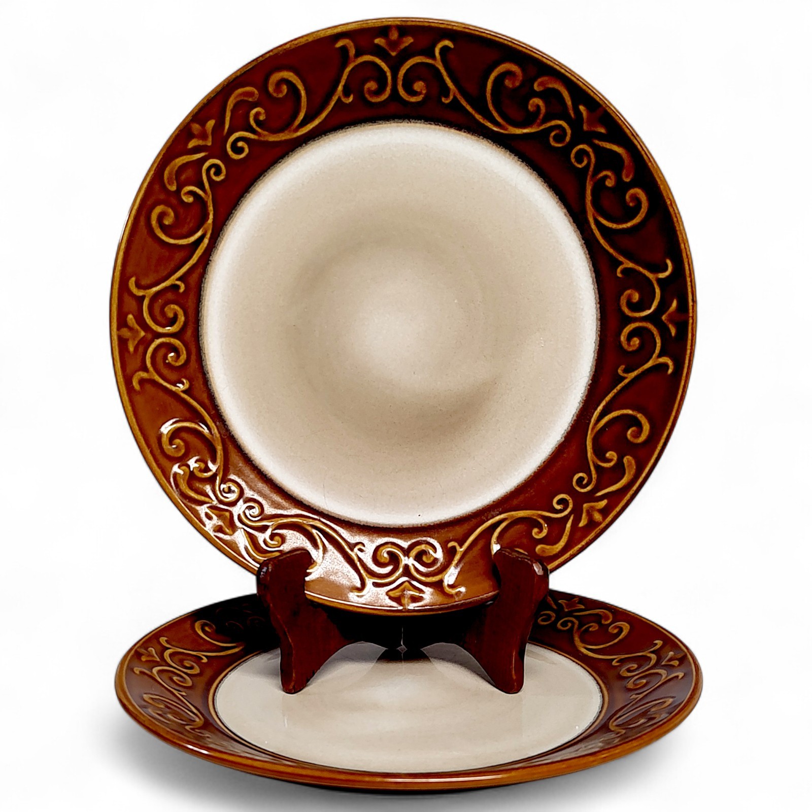 2pc Discontinued Better Homes & Gardens Embossed Scroll Salad Plate Set 8 3/8\