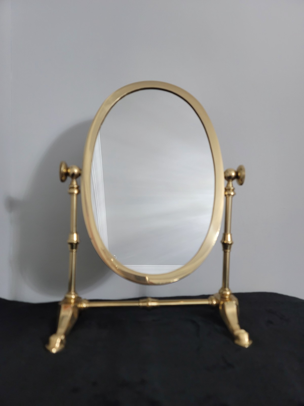Vintage SOLID BRASS Tabletop Vanity Mirror Swivels Tilting Free Standing Heavy