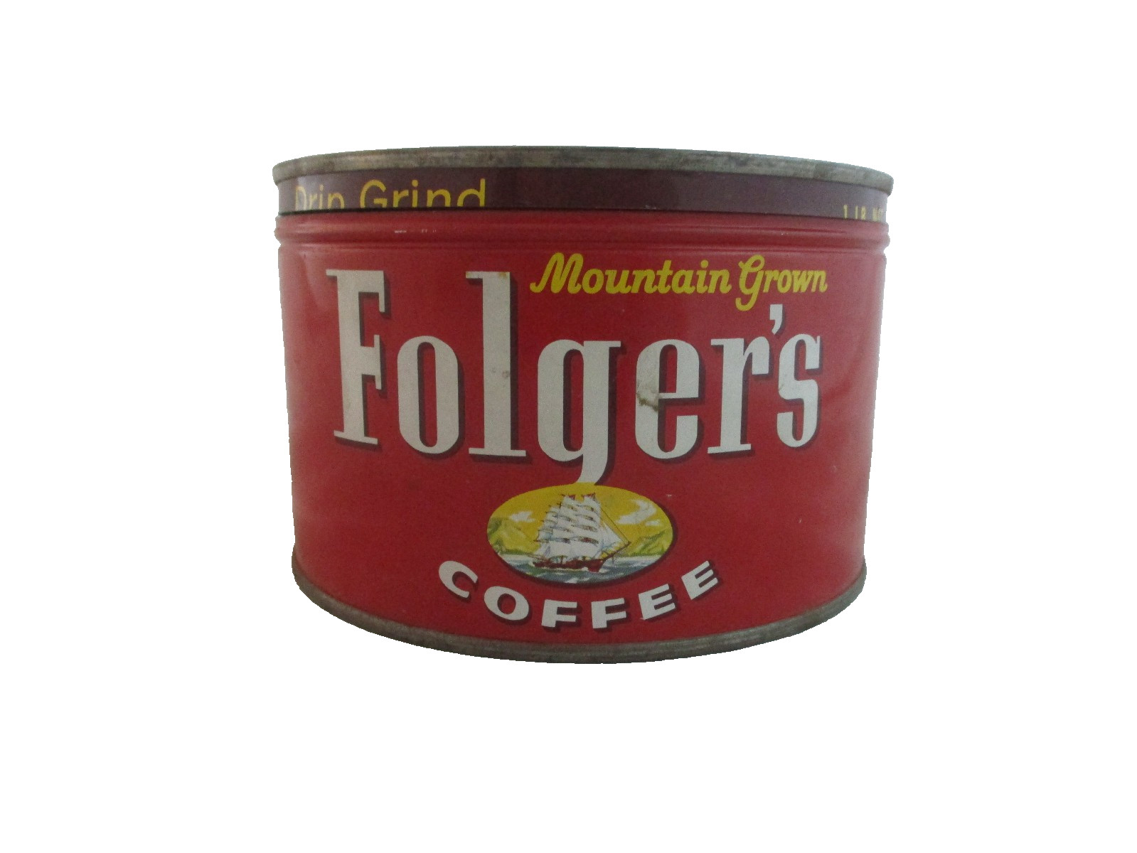 Vintage 1950s Folger's 1 Pound Golden Gate Coffee Can Tin With Lid