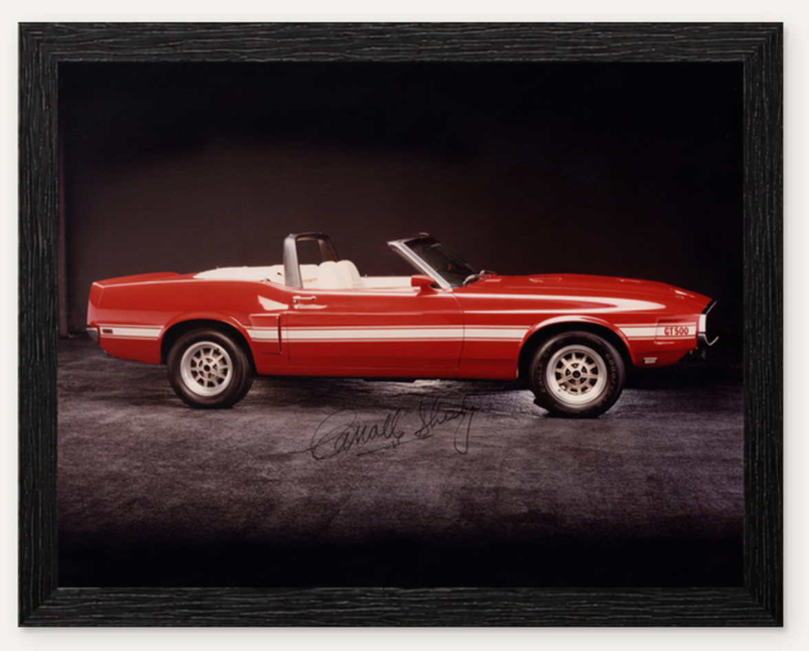 12X9.5 FRAMED CARROLL SHELBY SIGNED 1969 GT500 CONVERTABLE PHOTO REPROD PRINT
