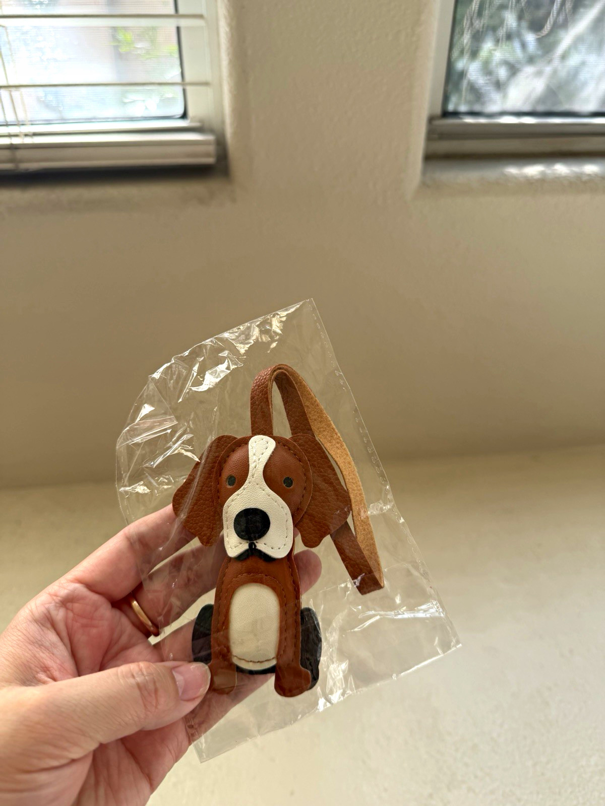 Sitting Dog Figurine Small Brown White Black, Animals Theme, leather Sitting Dog Figurine Small Brown White Black, Animals Theme, leather
