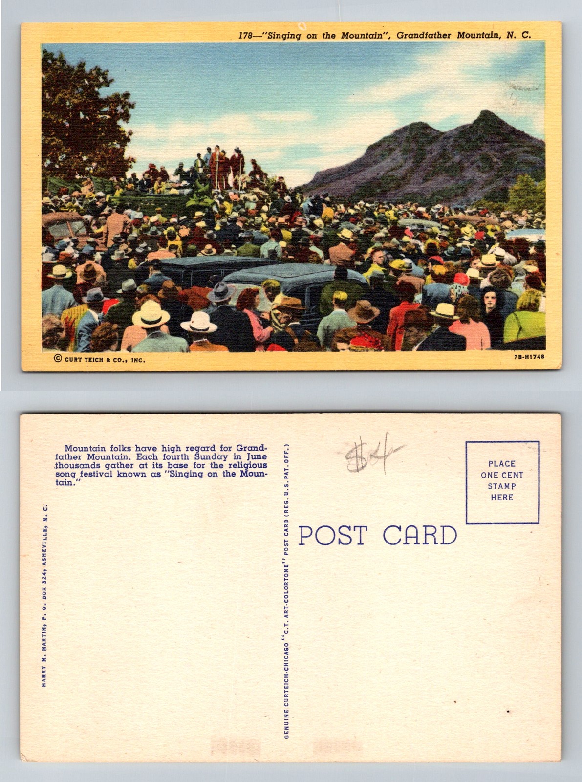 Grandfather Mt, NC-North Carolina, Singing on Mountain Vintage Postcard