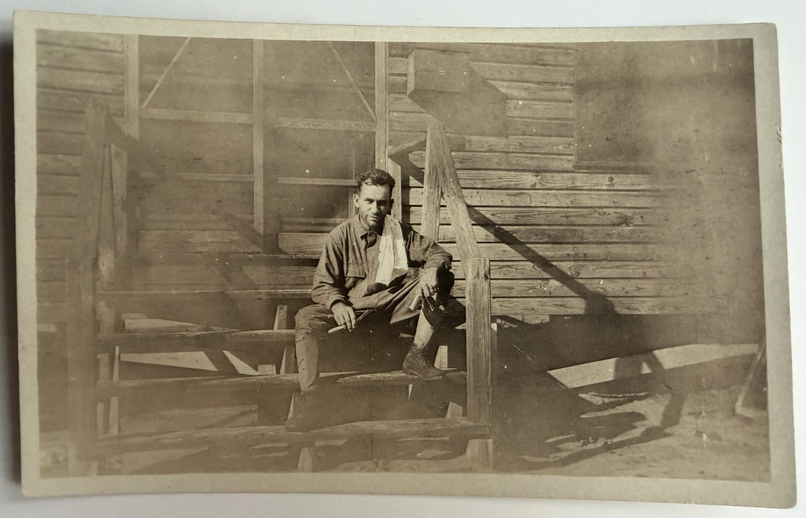 c1918 RPPC WWI Soldier Camp Scene Shaving Portrait Postcard