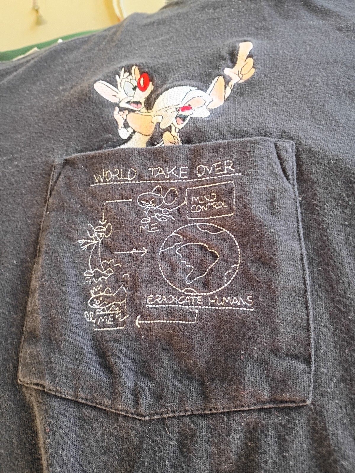VNG 90s Pinky and the Brain Embroidered Pocket T-Shirt XXL Warner Bros VG-EX