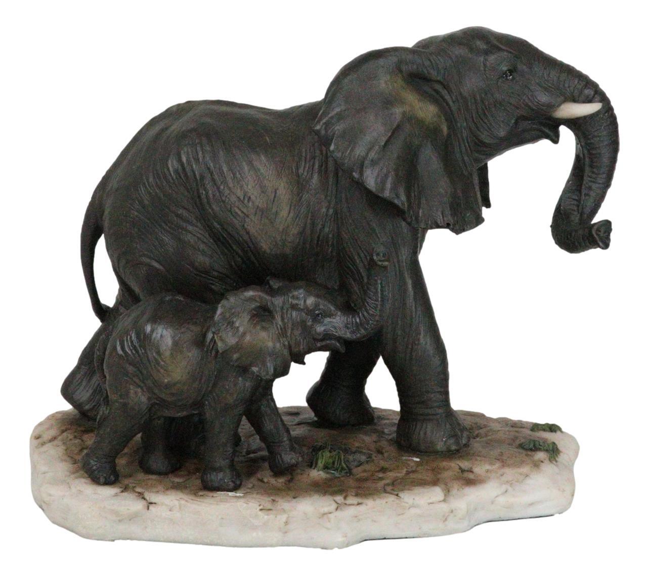 Ebros Gift African Savanna Majestic Elephant with Young Calf Figurine 8.5\