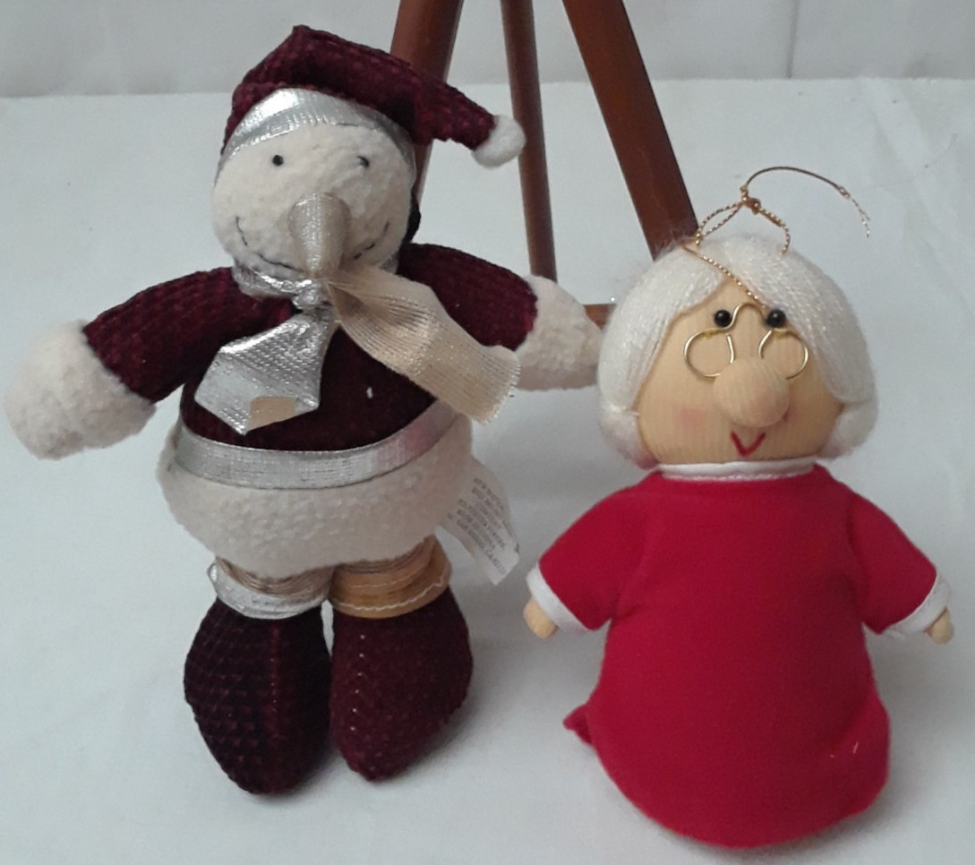 Vintage Lot of Two Cloth Hangling Ornaments Mrs. Claus 5.5\