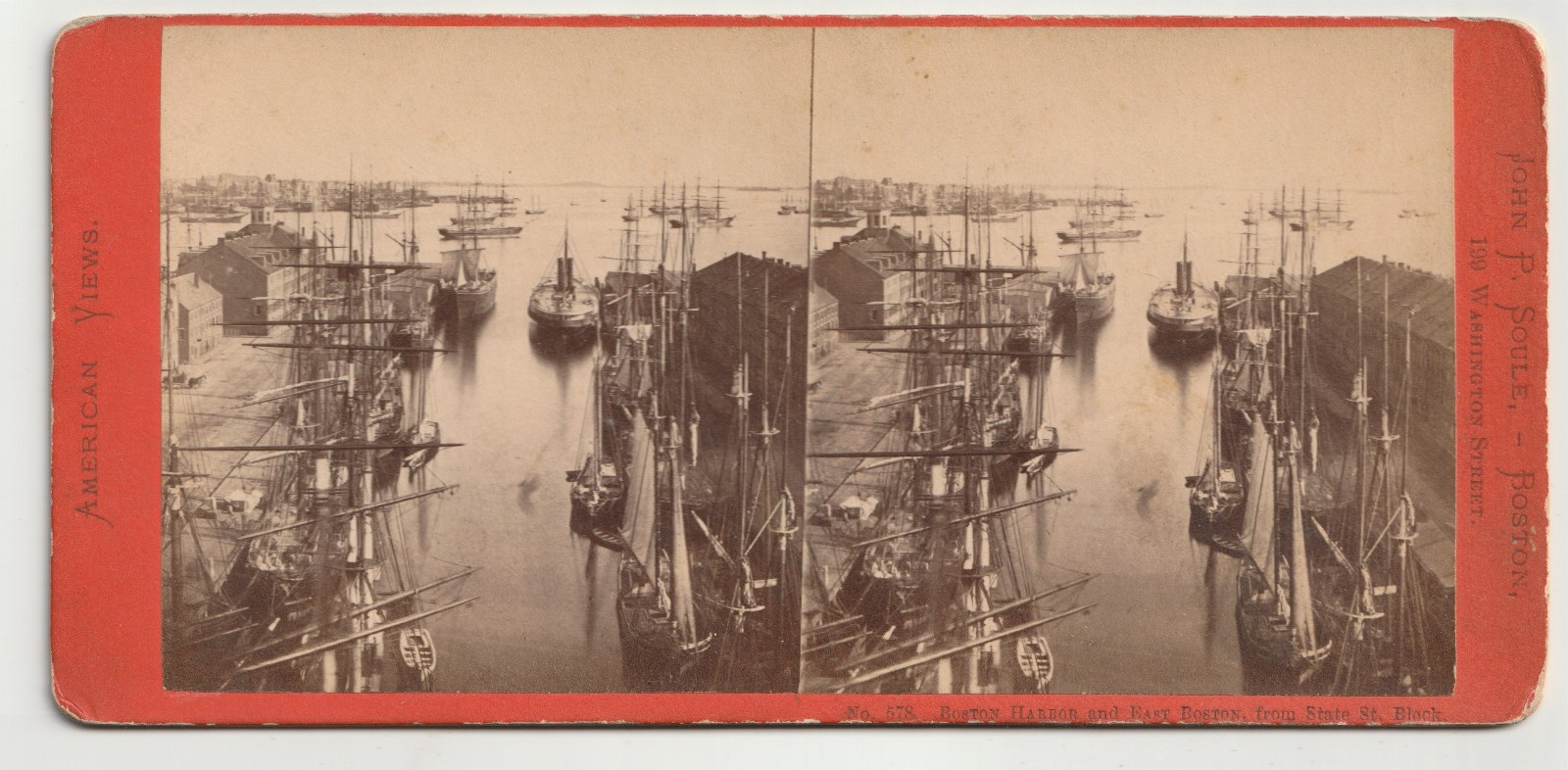 BUSY BOSTON HARBOR - EAST BOSTON - SHIPS - BUILDINGS - MASSACHUSETTS - SOULE