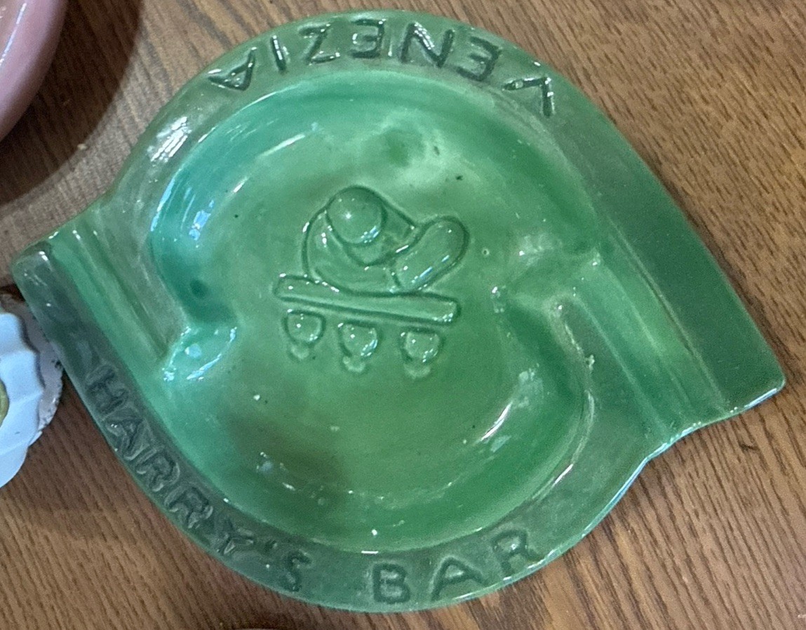 Green MCM HARRY\'S BAR POTTERY ASHTRAY VENEZIA VENICE ITALY
