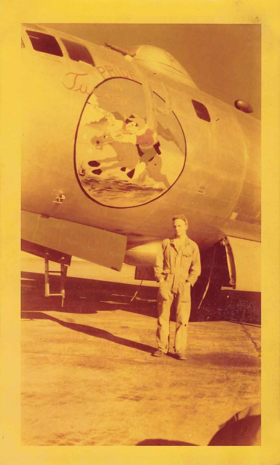 1948 Kodacolor Snapshot Photo B-29 64th Bomb Sqdn Pride Of Tucson Nose Art Rare 