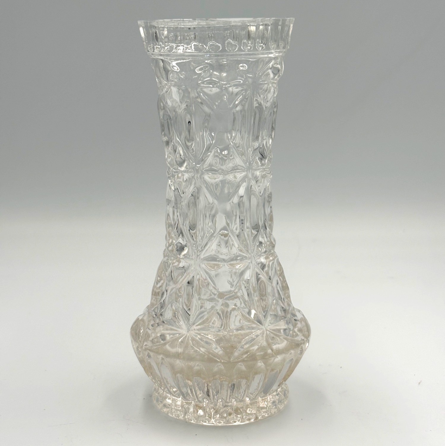 Vintage Oberglas Austria Cut Crystal Clear Pressed Glass Bud Vase Starburst Diam