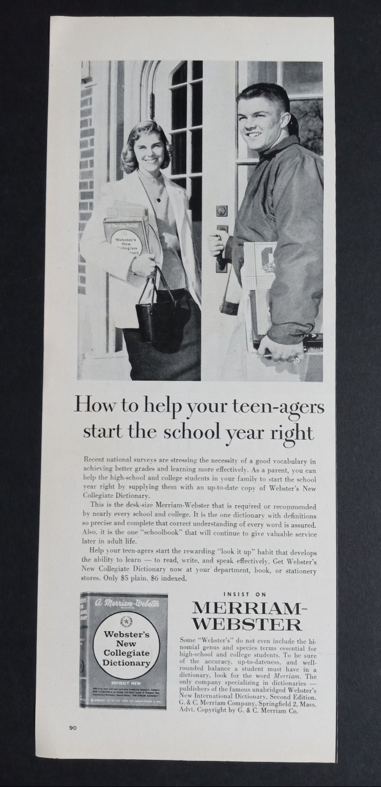 Merriam-Webster Magazine Ad Webster's New Collegiate Dictionary 1950s