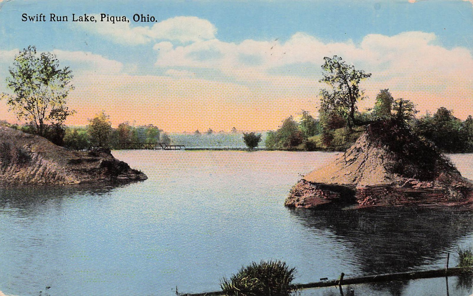 Piqua Ohio Swift Run Lake Miami County Fishing Catfish Bass Vtg Postcard J36