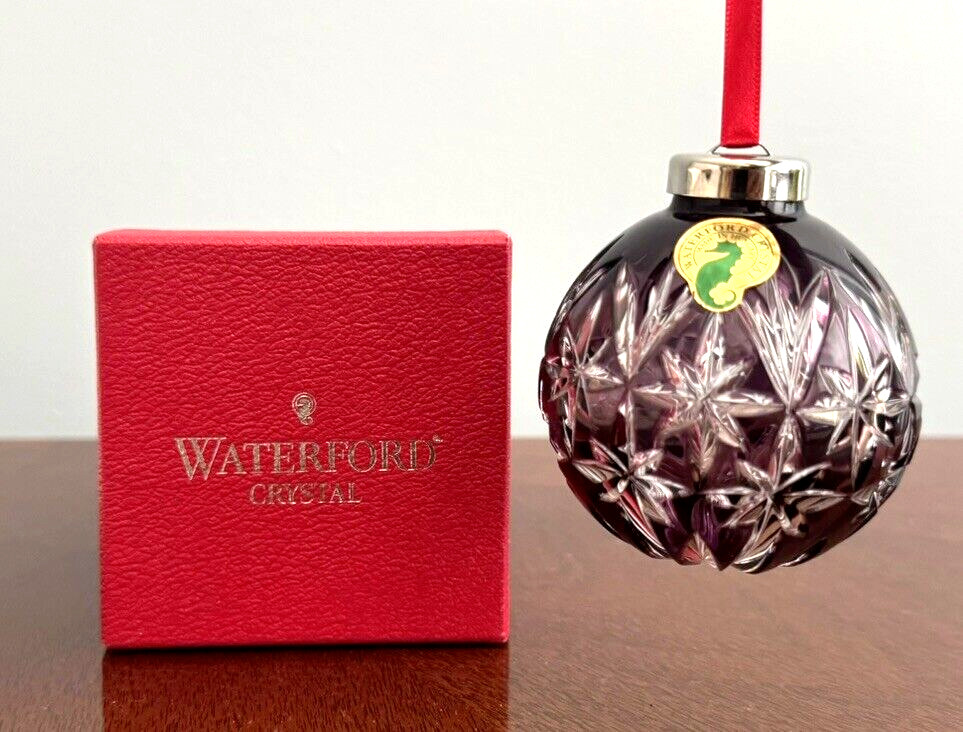 WATERFORD Cased Crystal Ball Ornament AMETHYST 3\