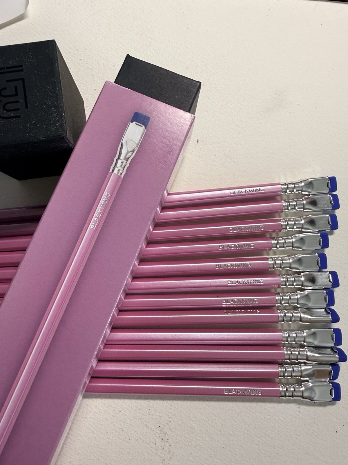 FULL BOX 12 Pencils - Blackwing Pink Pearl - Bright Blue Eraser - BOX INCLUDED