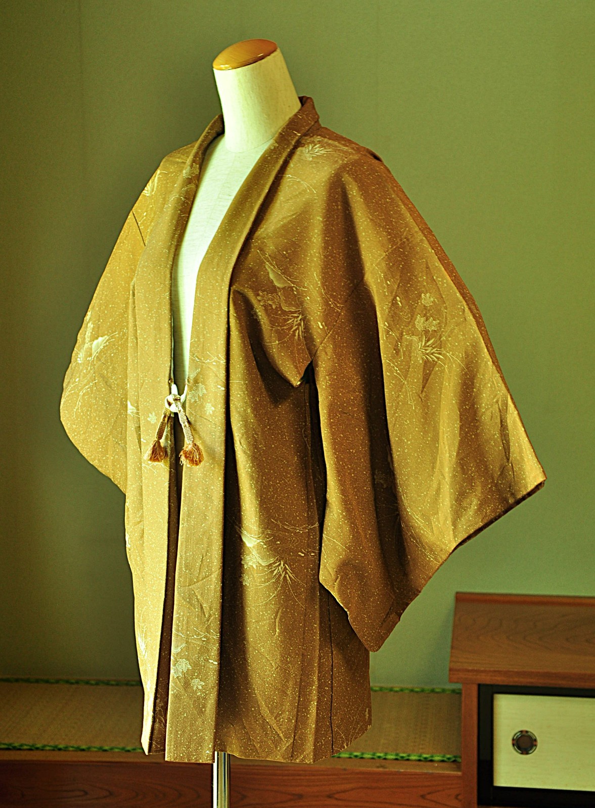 Vintage Japanese Kimono Haori Jacket Silk Maple-Suger-Brown/Splatter/Maple