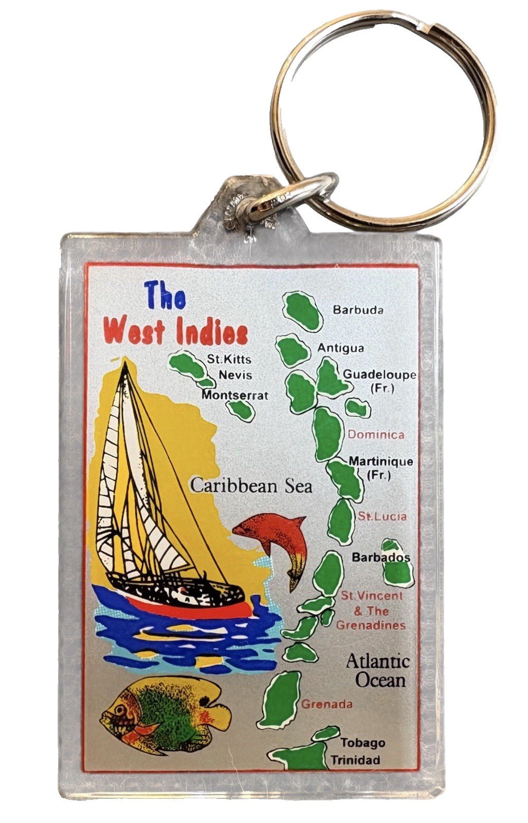 Vintage The West Indies Map In The Atlantic Ocean Quality Key Chain New