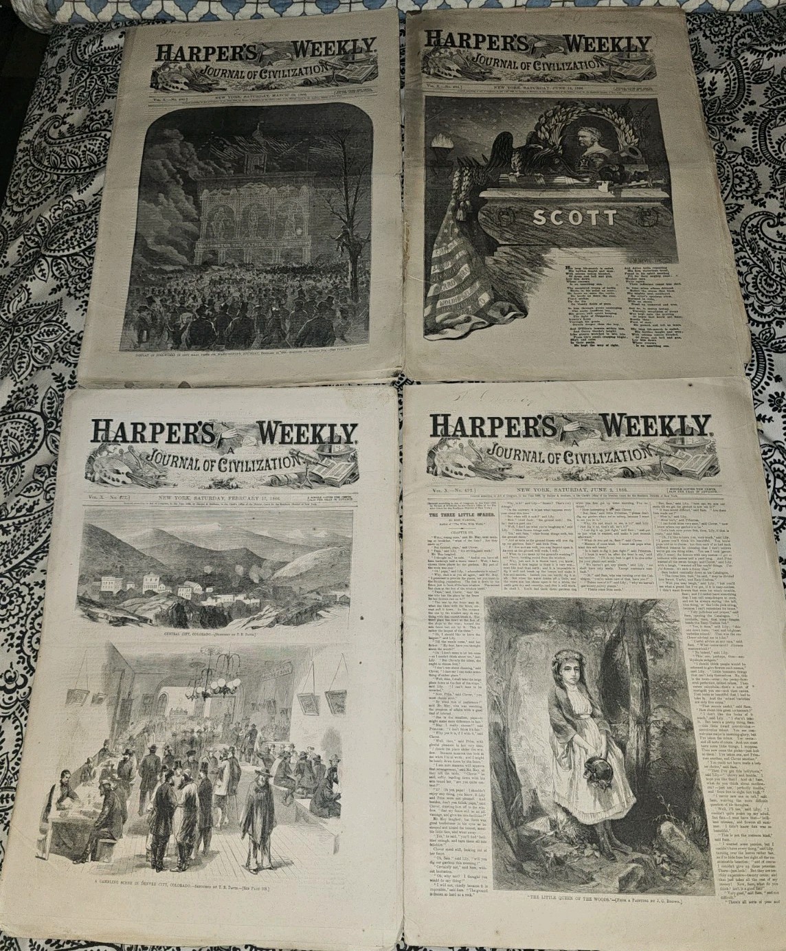1866 Harpers Weekly Lot Of 4 Denver Colorado Gambling Thomas Nast Winfield Scott 1866 Harpers Weekly Lot Of 4 Denver Colorado Gambling Thomas Nast Winfield Scott
