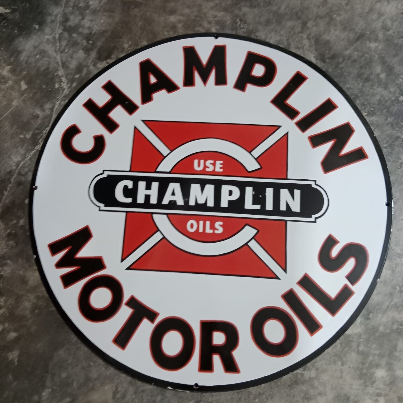 Champlin Oil  Porcelain Enamel Heavy Metal Sign 30  Inches Double Side