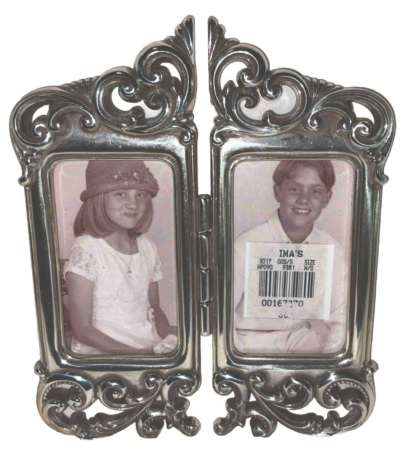 Brighton Double Picture Frame Hinged Silver 4 Heart Closures Ornate Scroll 2003