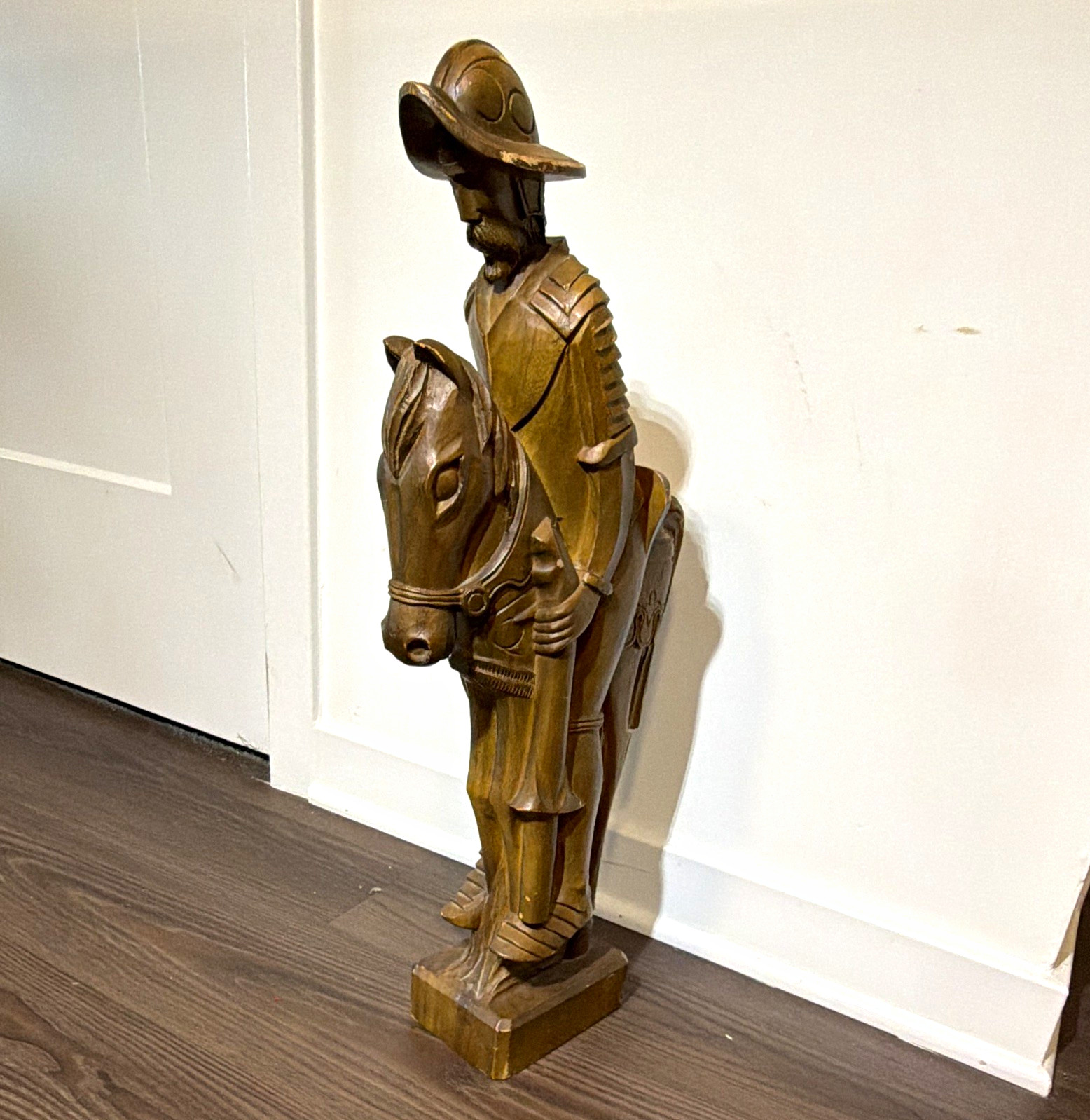 Hand-Carved Brown Wood Soldier Statue Figurine, Solid wood. Antique 25in tall Hand-Carved Brown Wood Soldier Statue Figurine, Solid wood. Antique 25in tall