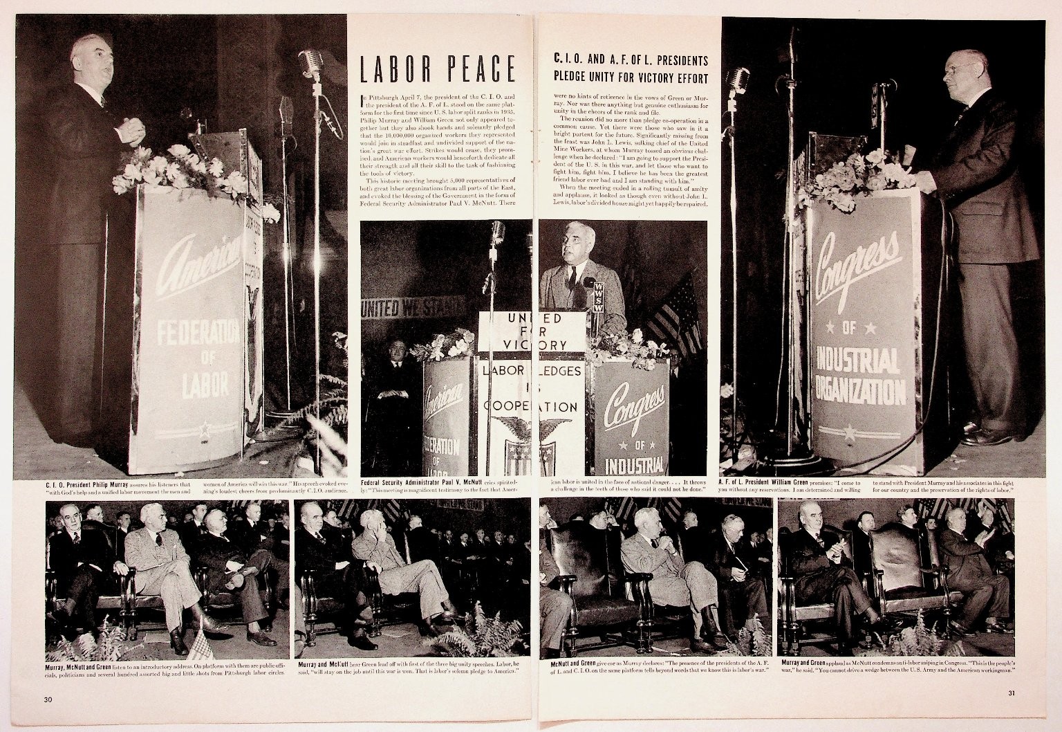 WWII Labor Peace Magazine Article Page 1940s CIO AFL Unity Victory Effort