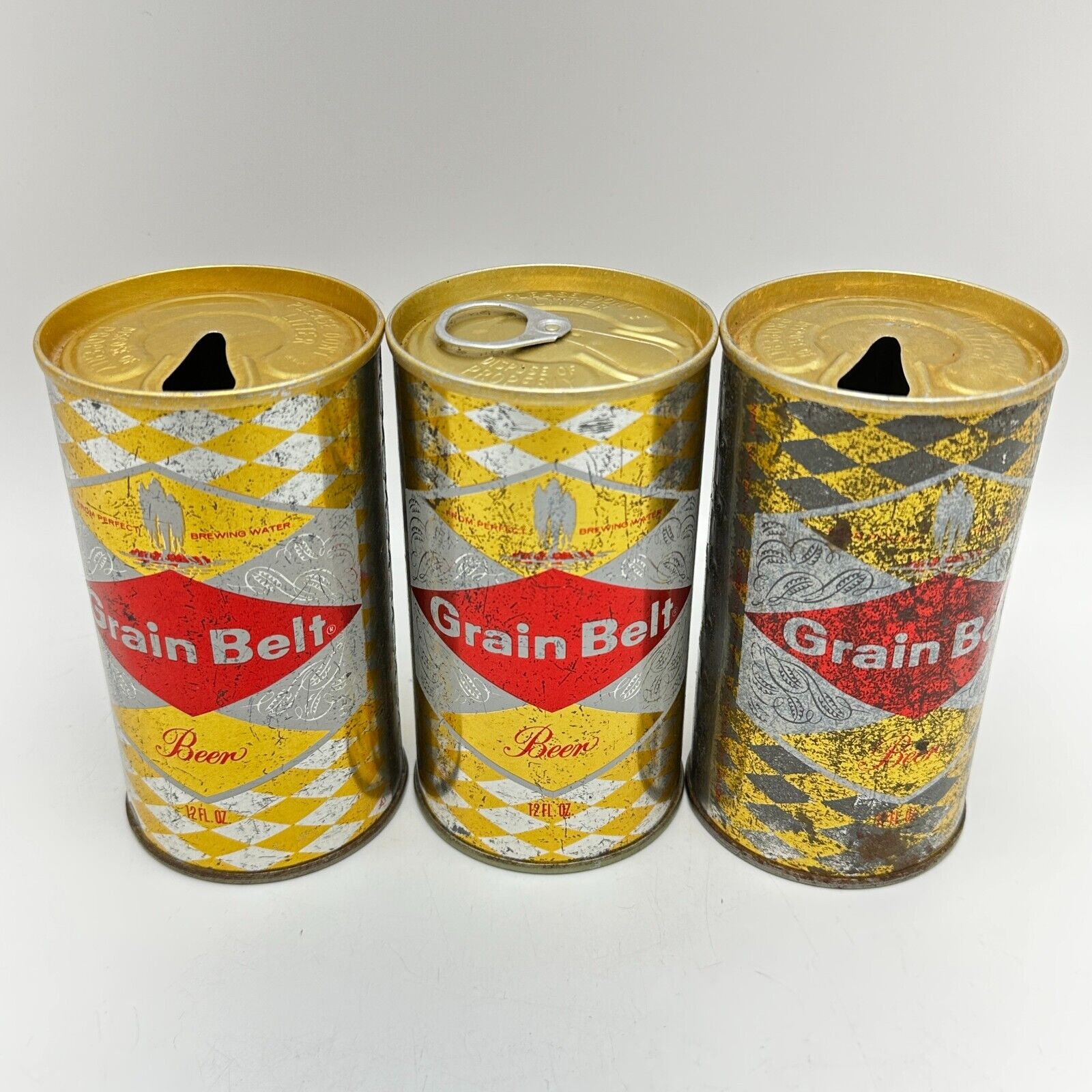 Vintage Grain Belt Beer Can Empty Pull Tab Top Opened Brewery LOT of 3
