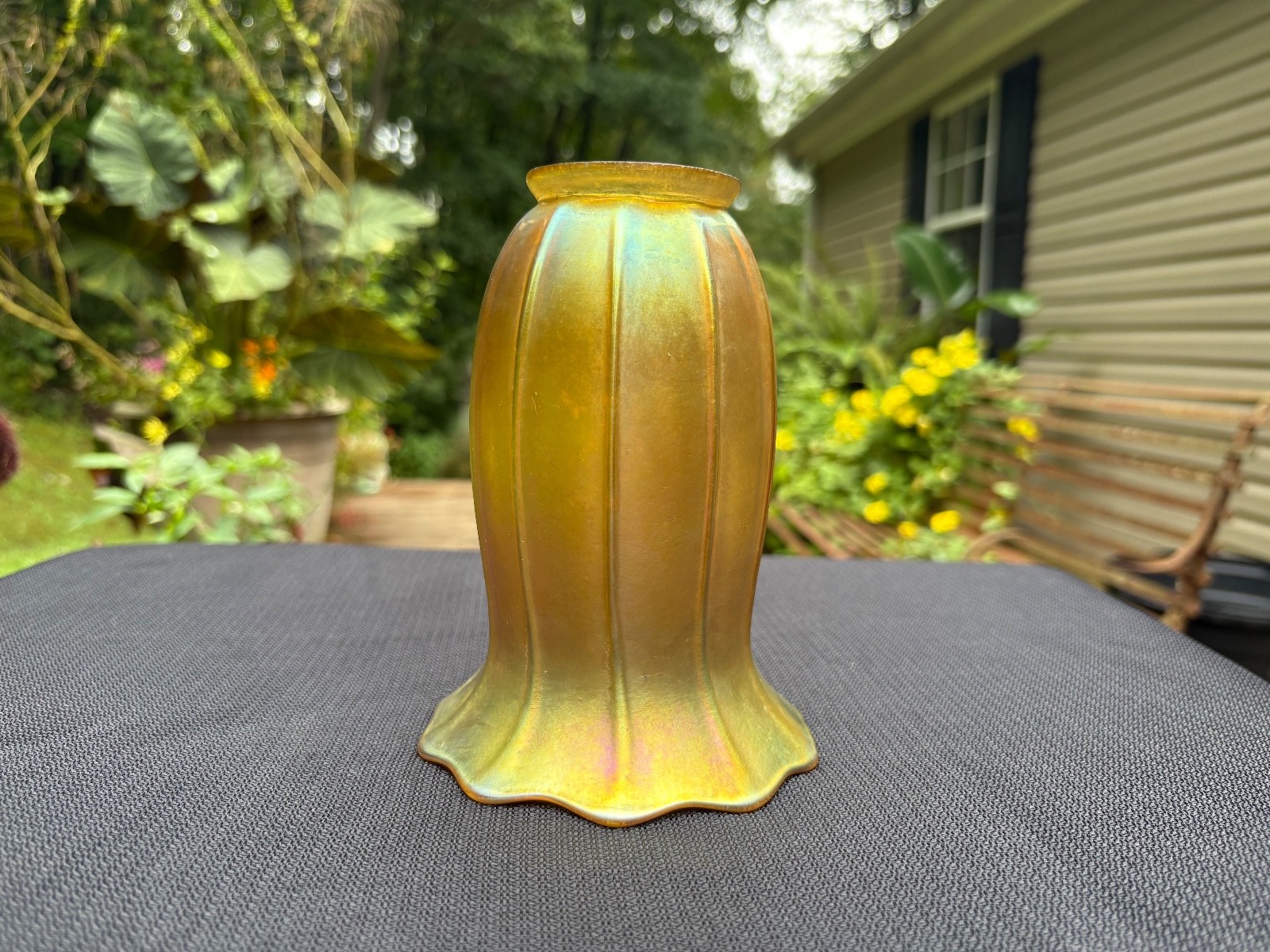6\'\' Antique Signed Steuben Gold Aurene Tulip Shaped Art Glass Shades c1920