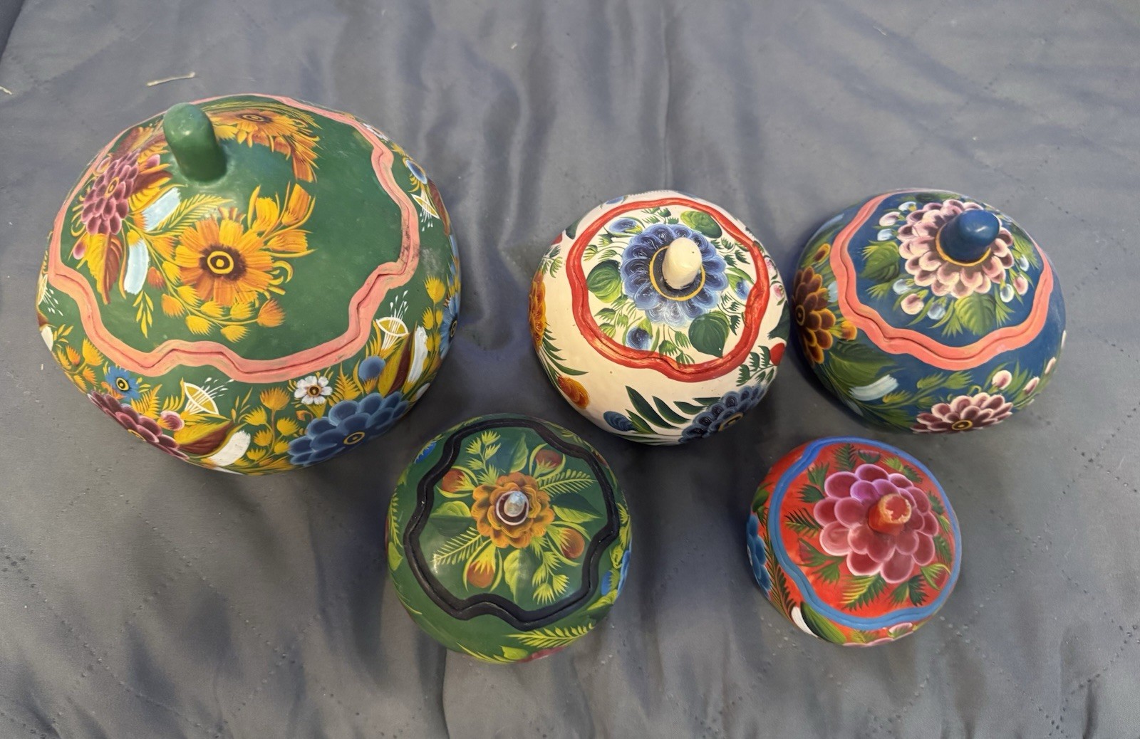 Lot Of 5 Hand Painted Gourds From Mexico