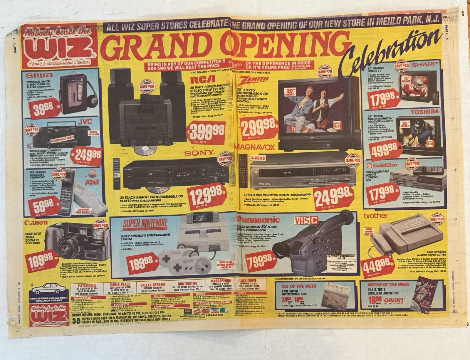 Nobody Beats The Wiz Newspaper Print Ad Super Nintendo Grand Opening 1991 Bill