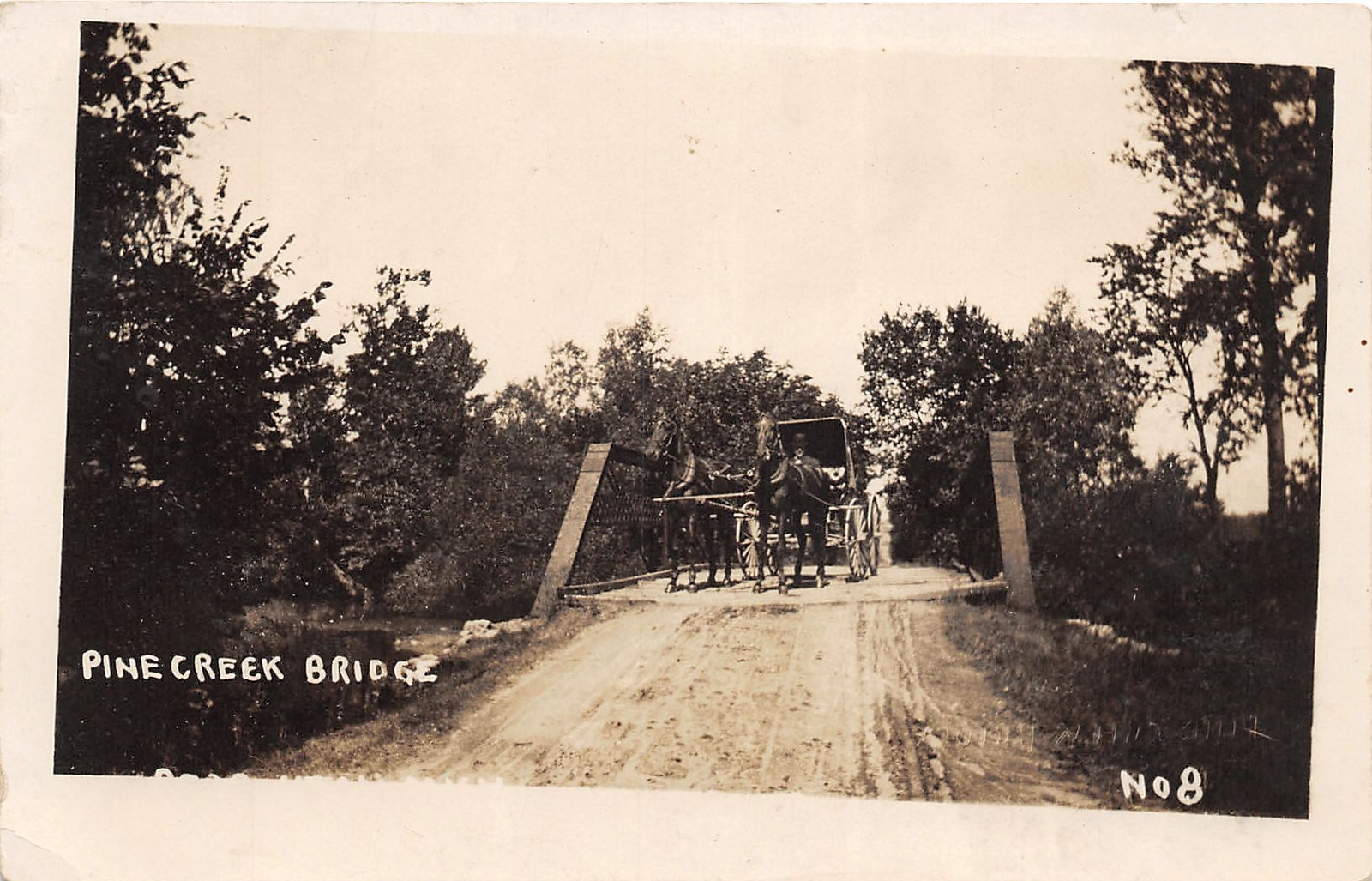 J37/ Perrington Michigan RPPC Postcard c1910 Pine Creek Bridge Wagon 346