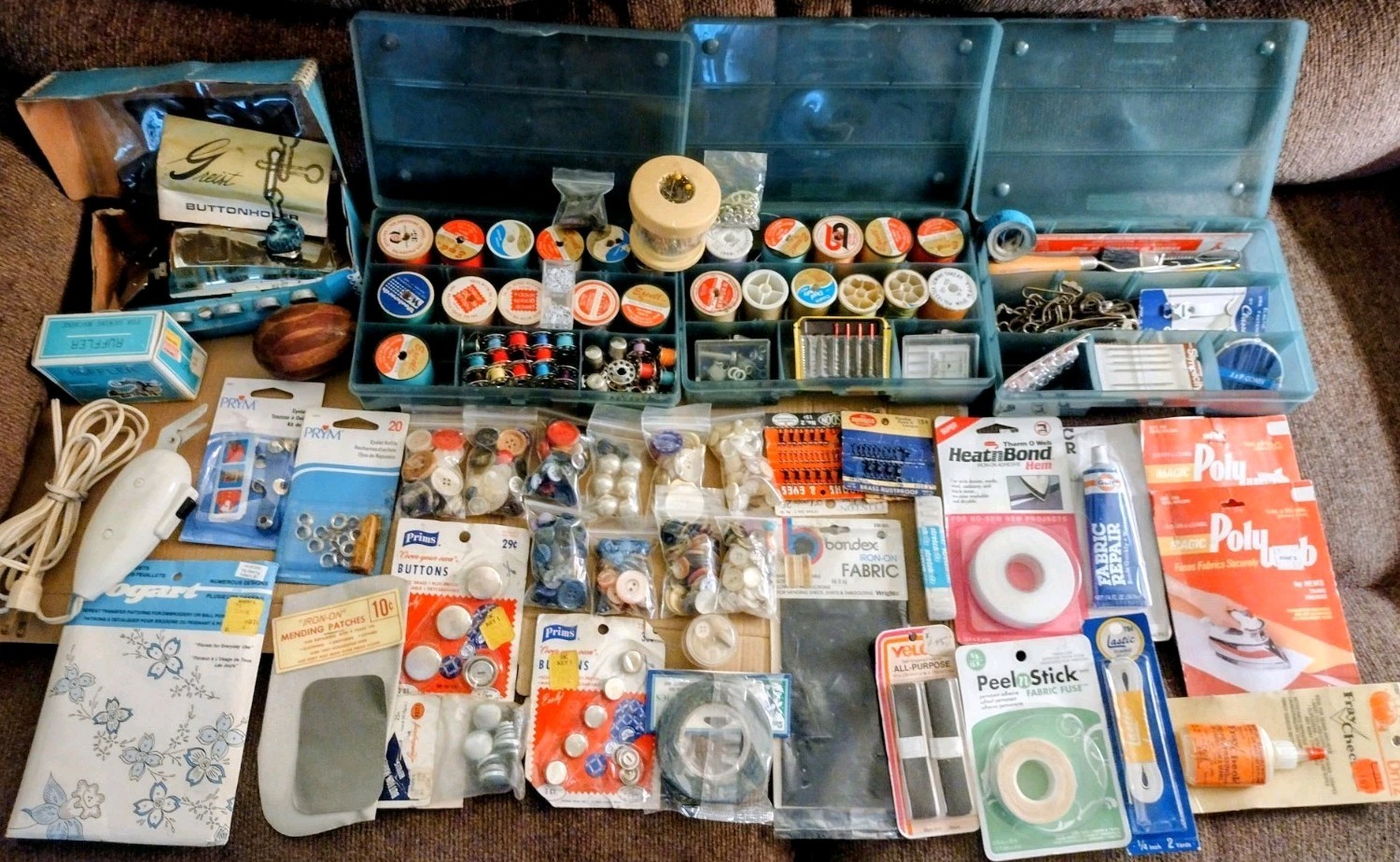 LG Vintage Sewing Notions Tools Lot  Scissors Thread Buttons Needles Hooks Cases