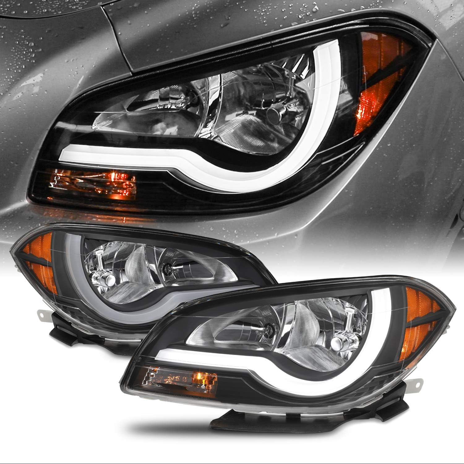 - Fits 2008-2012 Chevy Malibu LED Light Tube Headlights Head Lamps- Black Housin