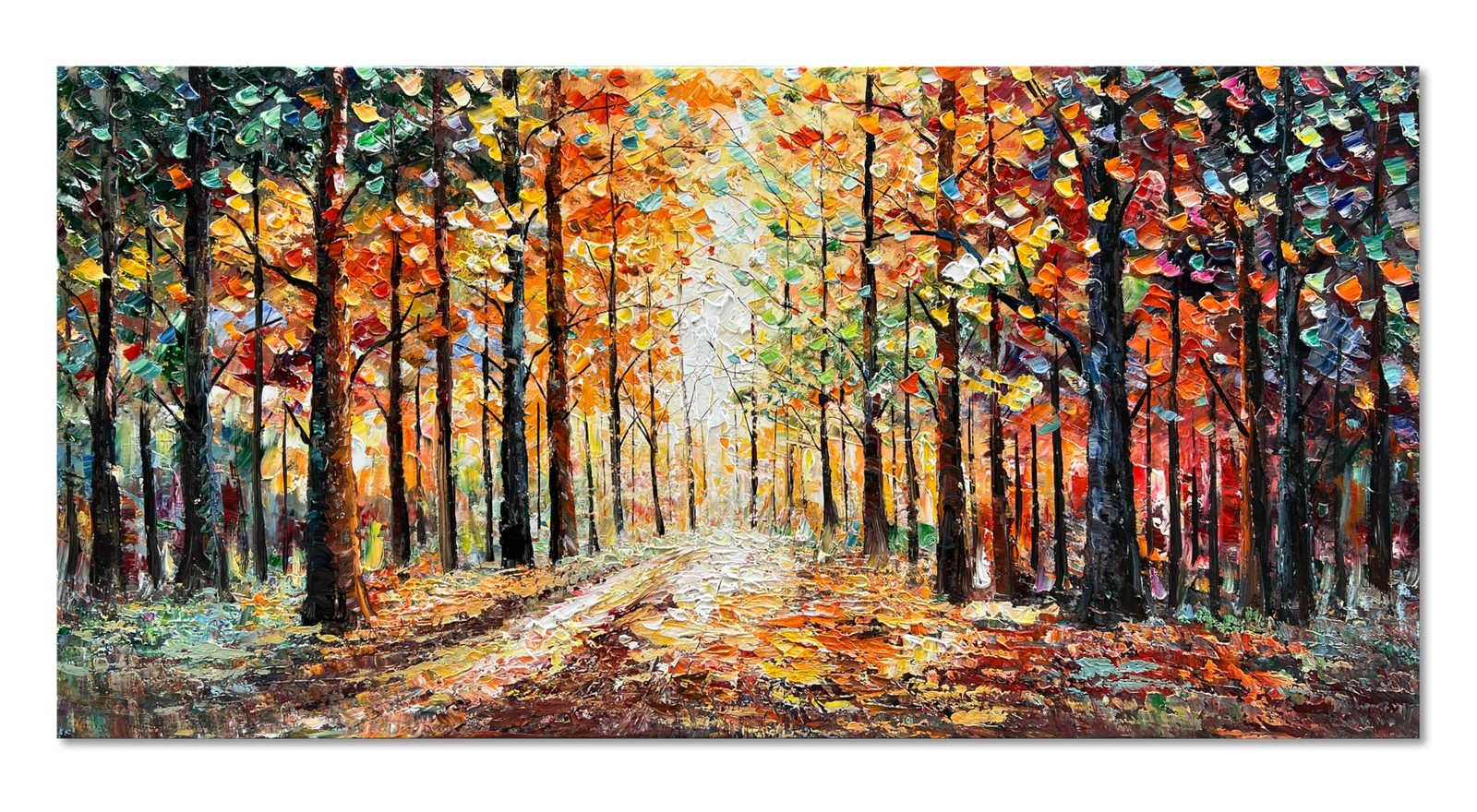 Diathou Art Hand Painted Red Maple Forest Landscape Oil Painting Modern
