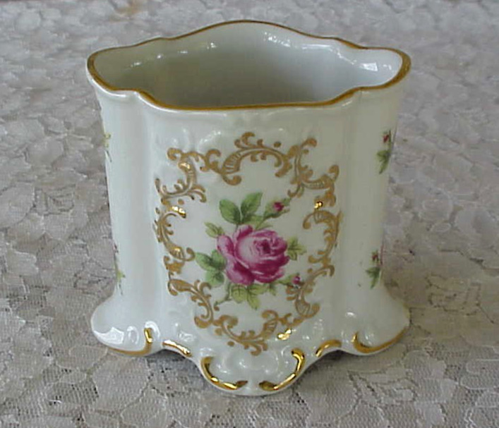 Vintage Porcelain Tooth Pick Holder Roses Gold Trim  Schumann Arzberg Germany