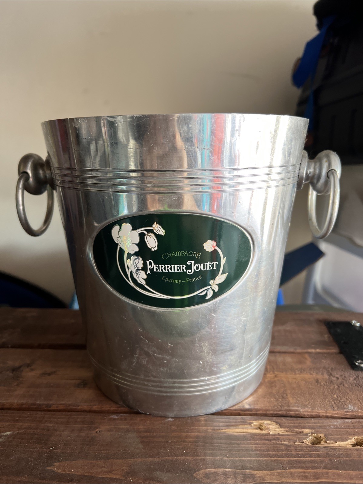 Perrier Jouet Champagne Ice Metal Bucket Knob Handles Vogalu France Vintage Rare Perrier Jouet Champagne Ice Metal Bucket Knob Handles Vogalu France Vintage Rare