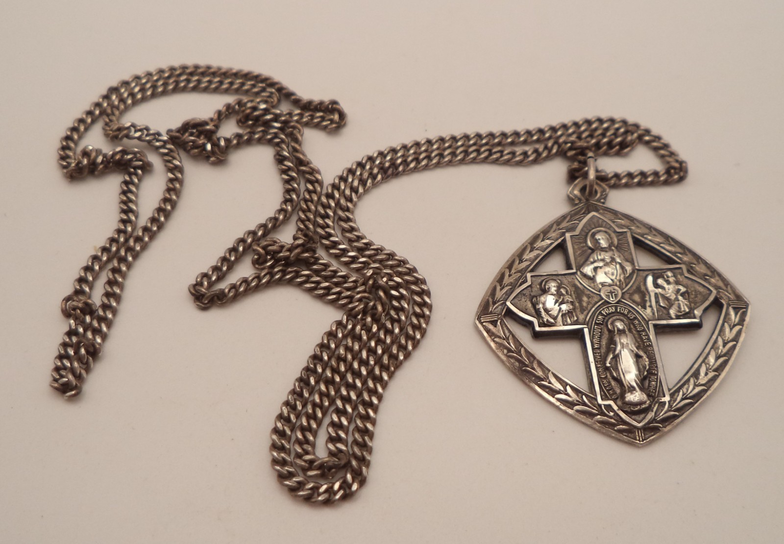 Vtg Sterling Silver 4 Way Medal Necklace 24\
