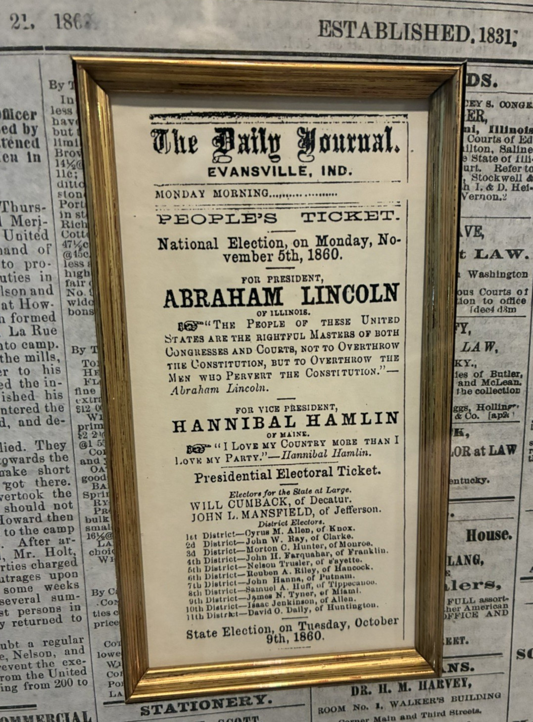 Abraham Lincoln Picture, 1860 Newspaper & Ad of his First Presidential Campaign Abraham Lincoln Picture, 1860 Newspaper & Ad of his First Presidential Campaign